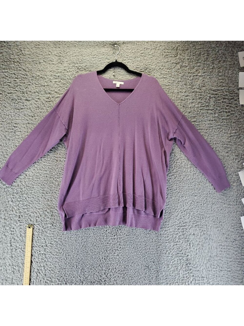 Cato Sweater Womens XL Purple V-Neck Knit Ribbed Hem Long Sleeves